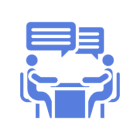 Conversation illustration with two figures at table